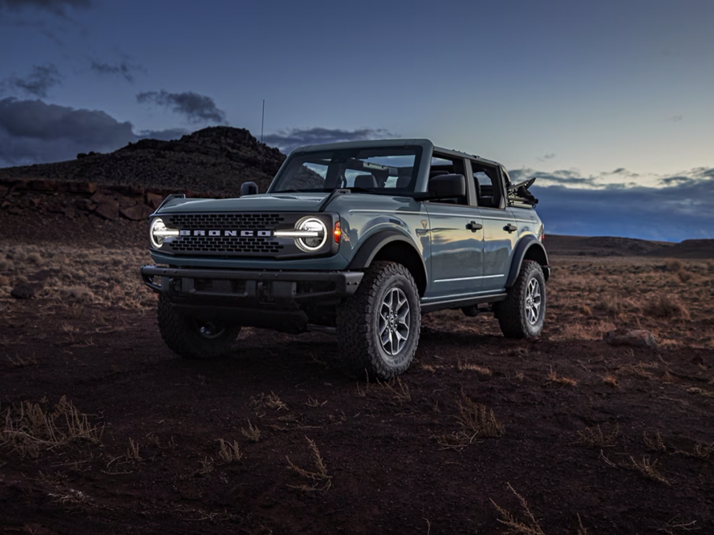 The new Ford Bronco is shown off-roading on the plains, showcasing its on and off-road prowess. Shop for your new Ford Bronco at Johnson City Ford today.
