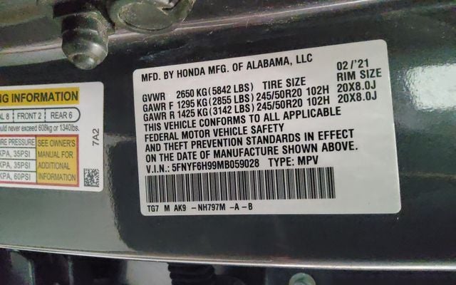 2021 Honda Pilot Touring 8 Passenger
